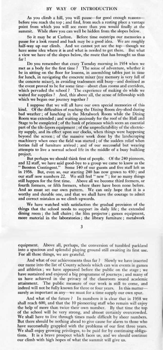 Introduction to 1957 School Magazine